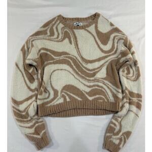 Hollister Fuzzy Cozy Tan and Cream Swirled Long Sleeve Sweater Size Medium